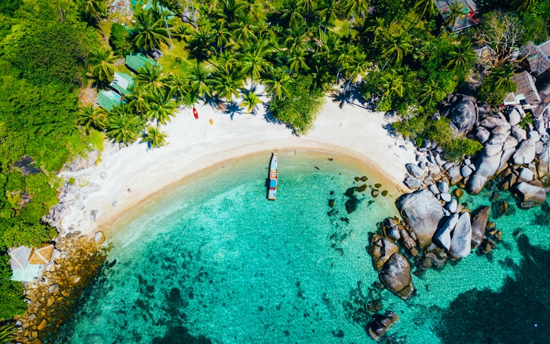 Tropical island beach in Southeast Asia from above